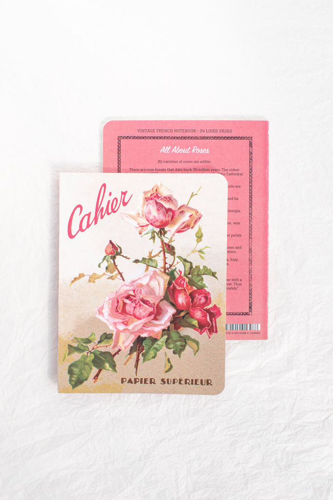 French and vintage style old fashioned notebook. Flower motif. cute stationary. 