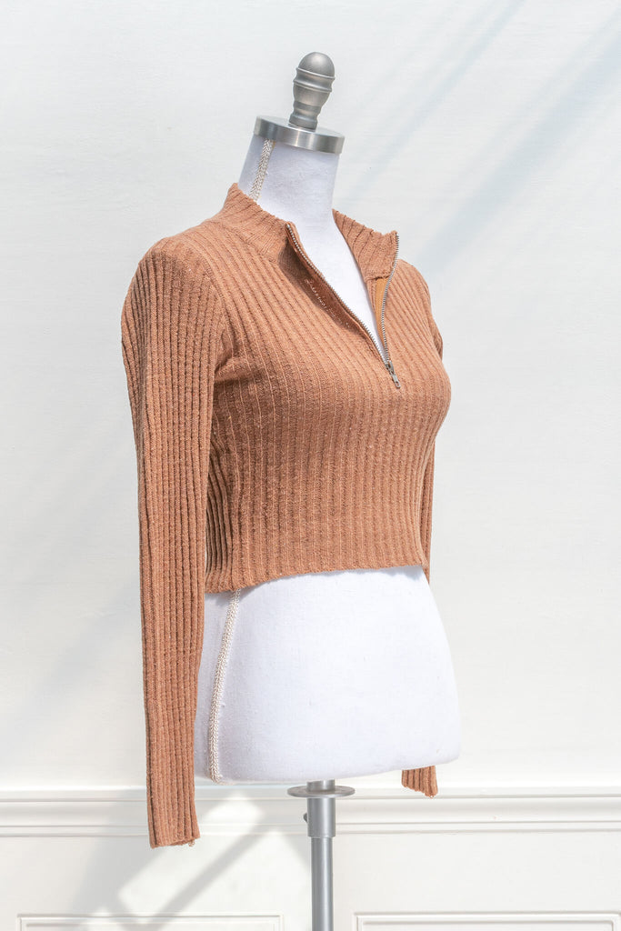 feminine tops and aesthetic clothes - an orange long sleeve light weight sweater for fall fashion - front view 
