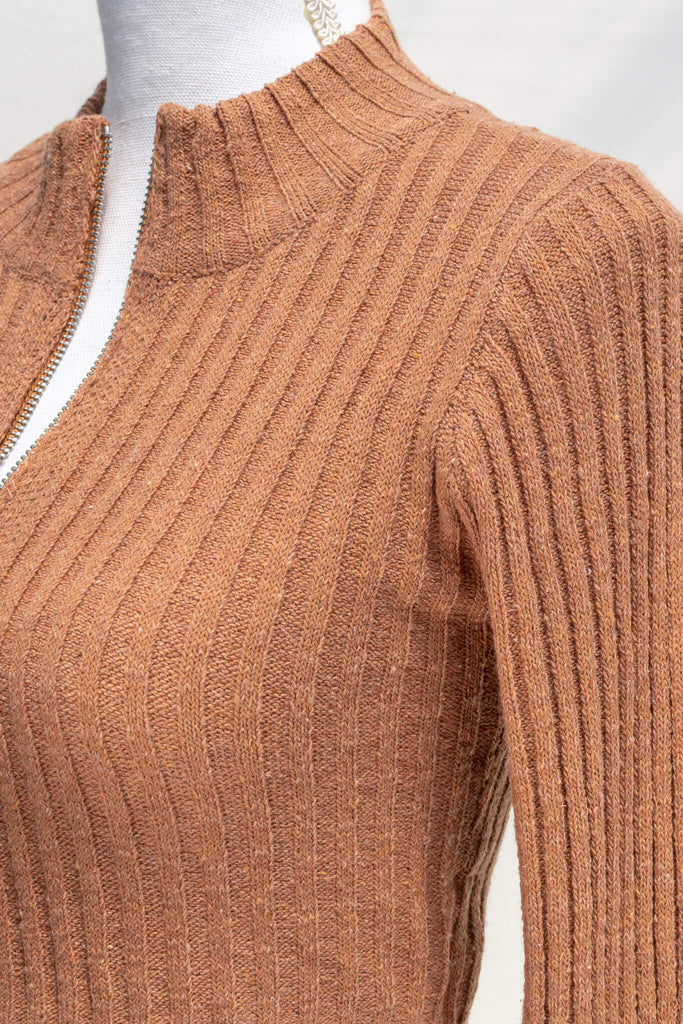 feminine tops and aesthetic clothes - an orange long sleeve light weight sweater for fall fashion - fabric up close view 