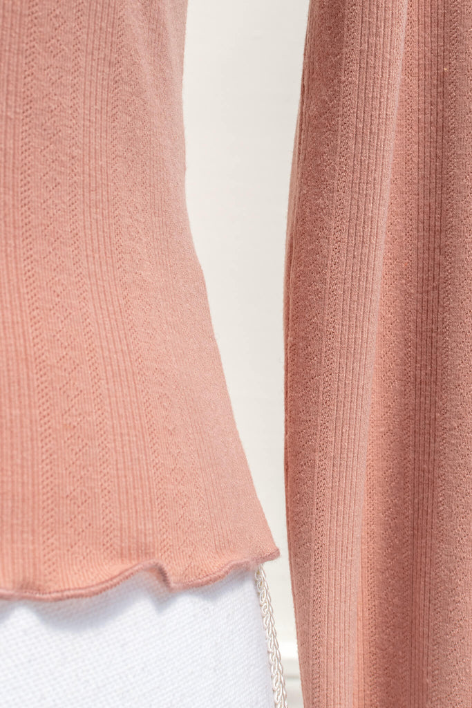 feminine tops - a pink aesthetic square neckline, long sleeve top - fabric detail view