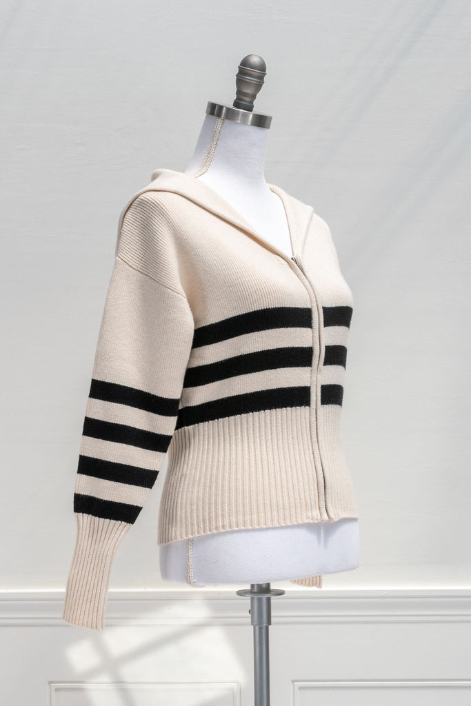 feminine aesthetic french inspired clothing - a french style cardigan in nautical style - quarter view 