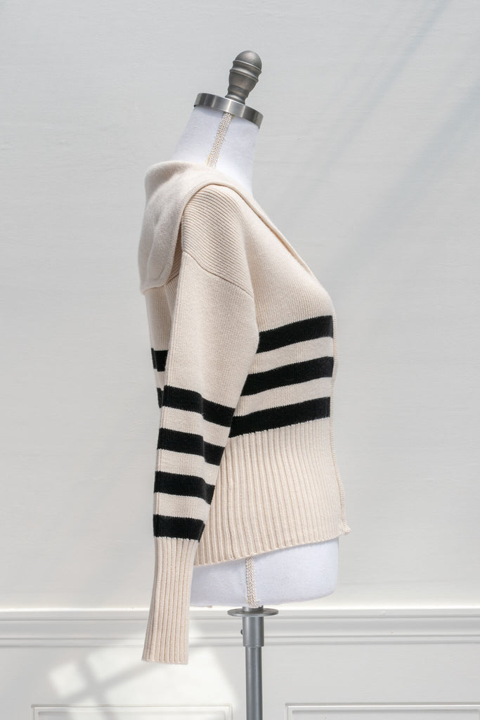 feminine aesthetic french inspired clothing - a french style cardigan in nautical style - side view 