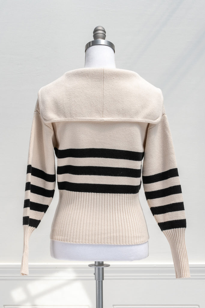 feminine aesthetic french inspired clothing - a french style cardigan in nautical style - back view 