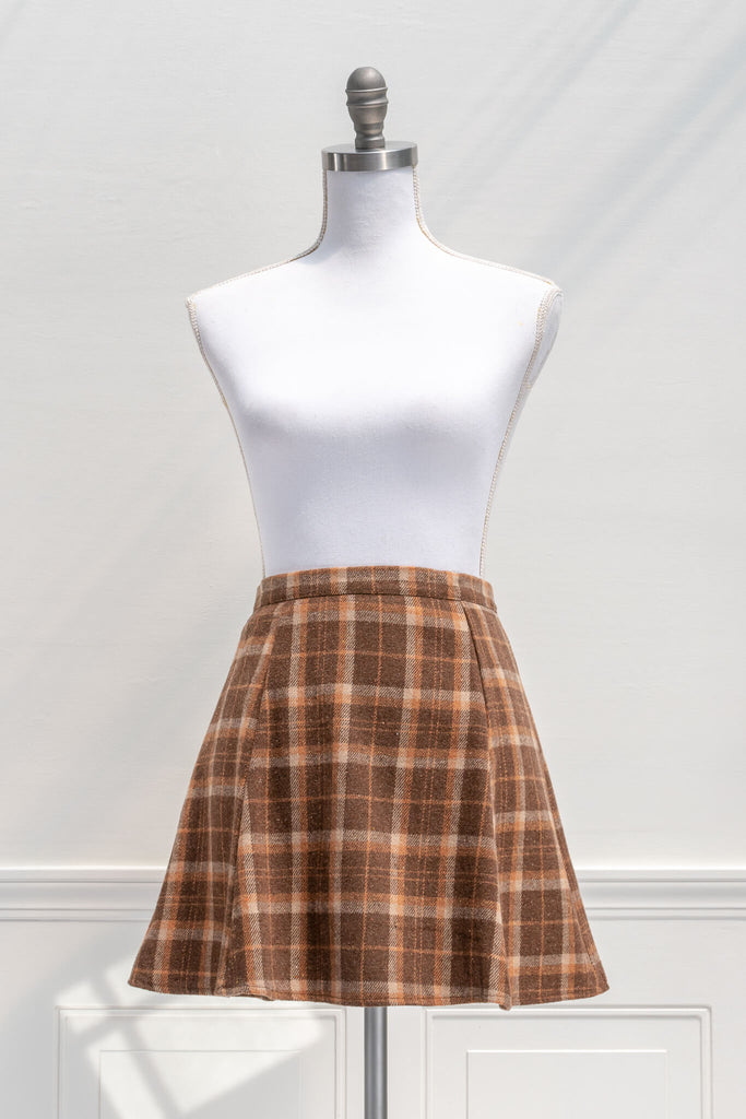Aesthetic Clothes / a vintage cute school style brown and orange plaid mini skirt - front view