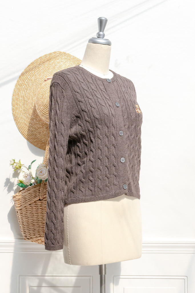 amantine-teddy-bear-cable-knit-cardigan-cocoa-three-quarter-view