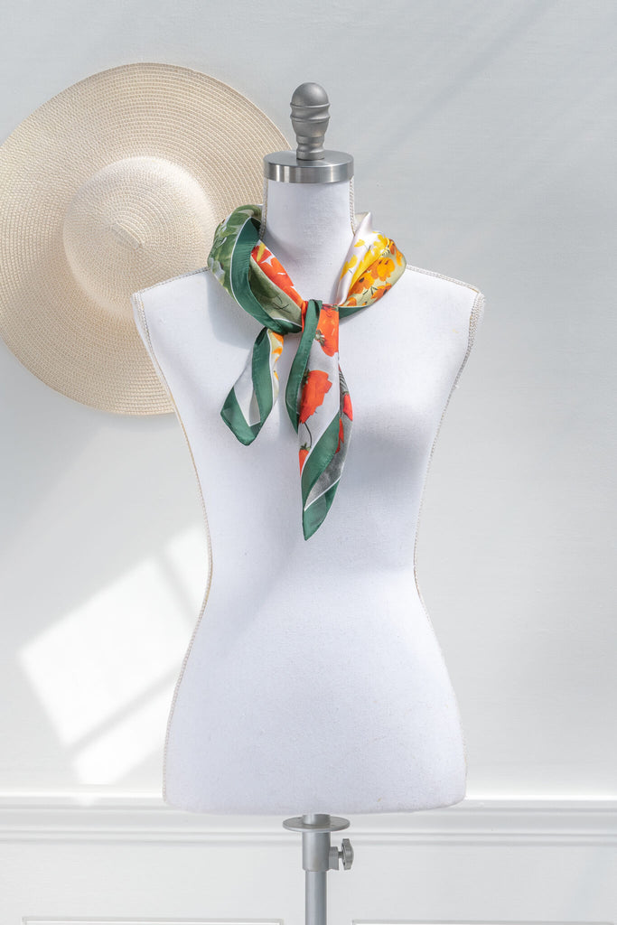 feminine french style silky scarf - autumn flower print 