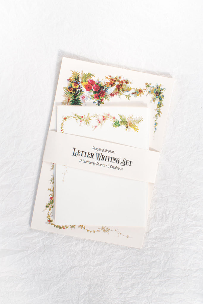 cute stationary with floral motif - card stock and floral envelope. set of six.