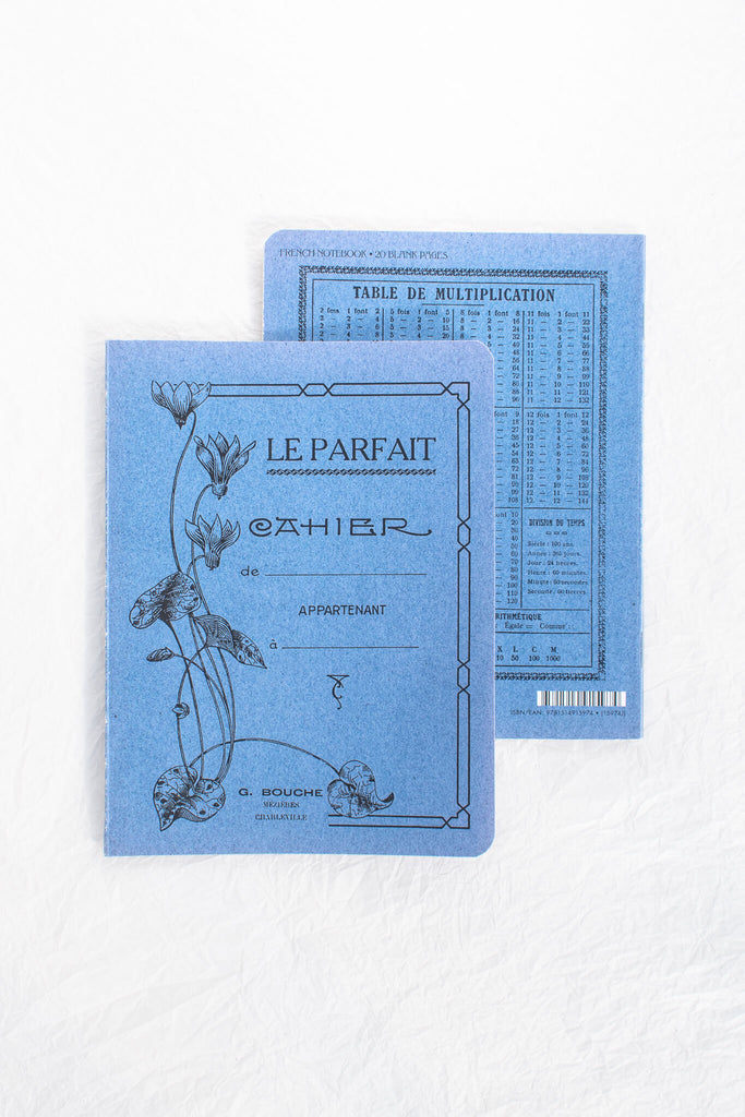 french and vintage style notebook in blue cover and lined sheets. 