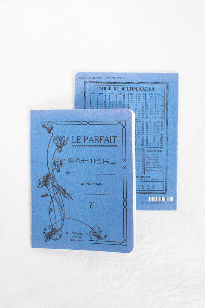 french and vintage style notebook in blue cover and lined sheets. 