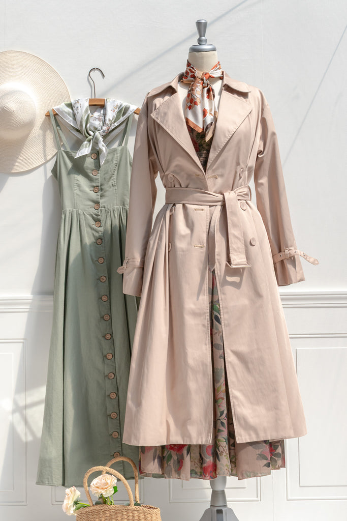 feminine french style trench coat styled for parisian look.
