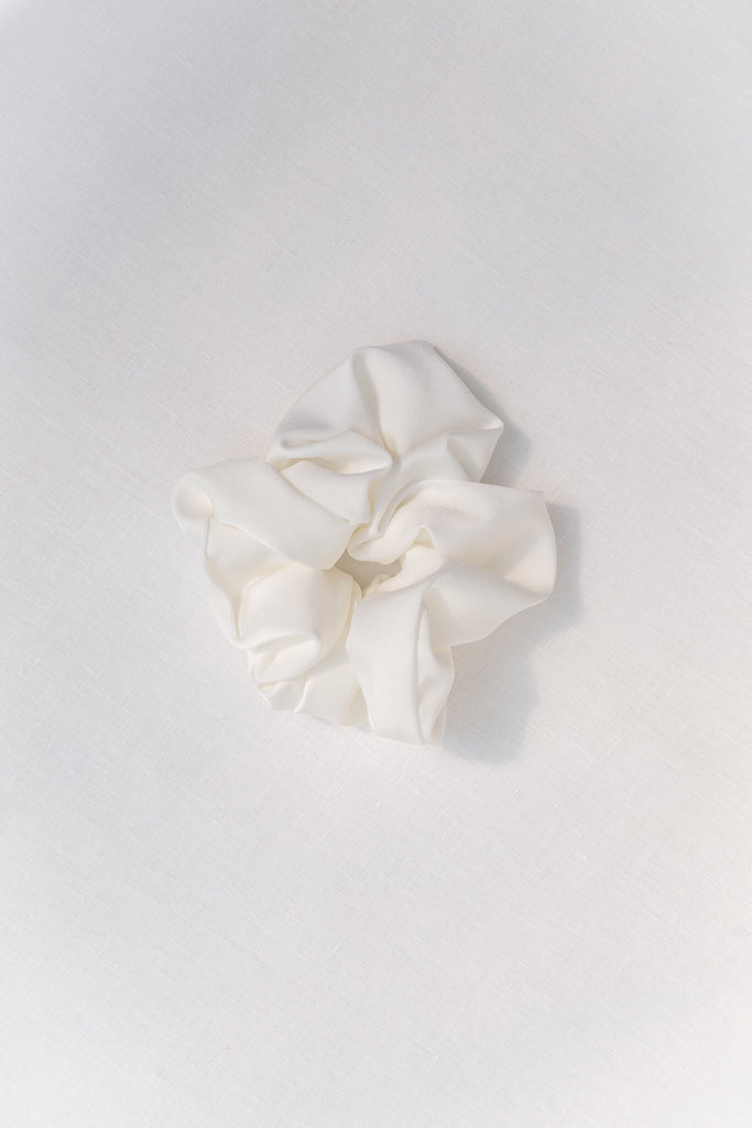 satin scrunchies - feminine style - white satin mid size scrunchie - amantine