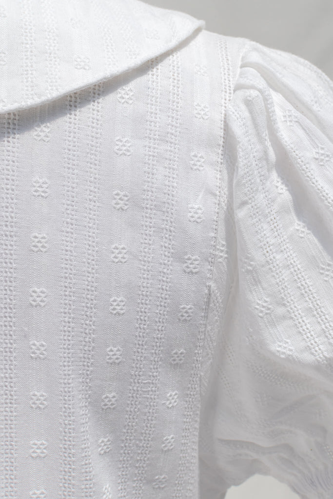 aesthetic clothes and cute dresses - amantine - a little white dress with short sleeves and sailor collar made of cotton and lace embroidery in white. fabric detail view