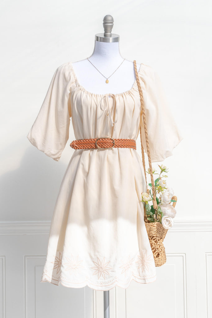a beautiful cottagecore and cottage core dress outfit with a braided belt. 