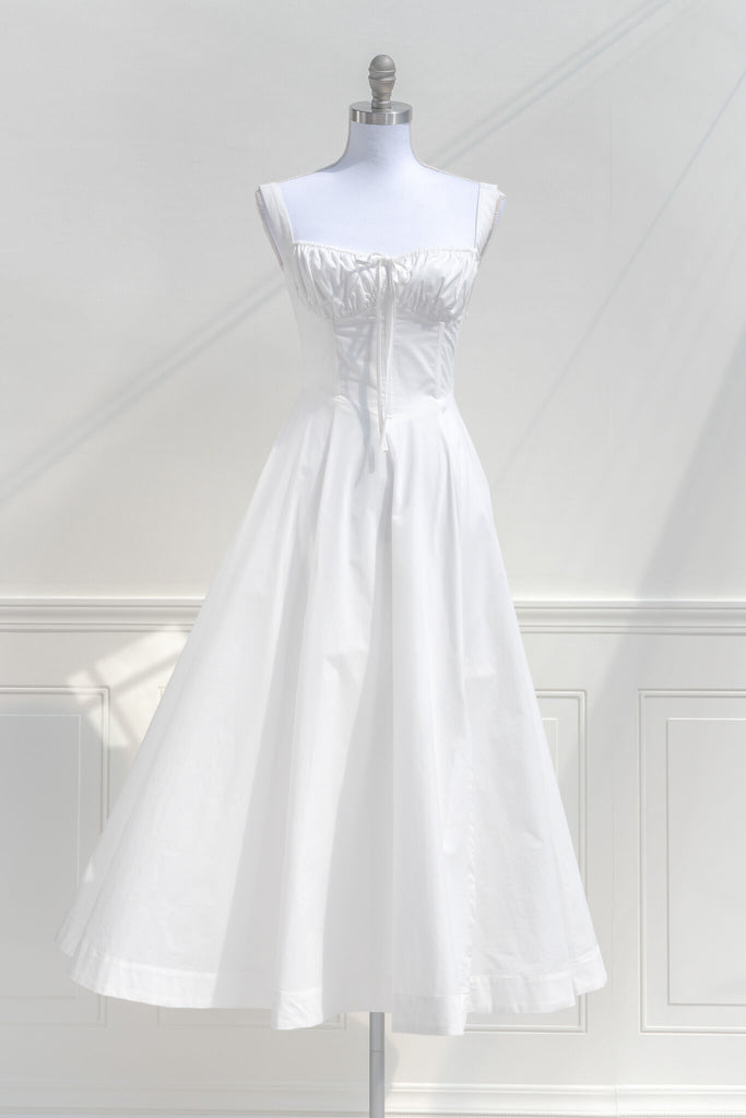 cottagecore dress - a beautiful long white cotton dress for spring. front view. amantine boutique dresses. 