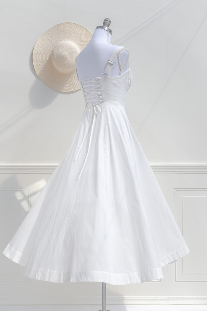 cottagecore dress - a beautiful long white cotton dress for spring. front back side. amantine boutique dresses. 