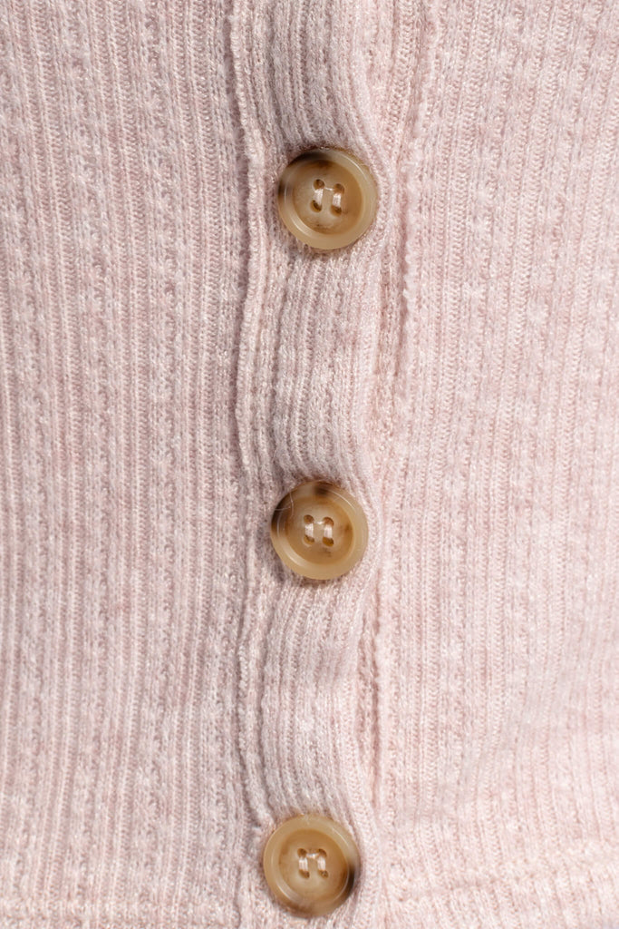 cottagecore outfits - a pink button down cardigan for spring. cottage core style. up close fabric view. amantine. 