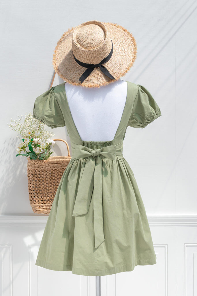 cottagecore dress outfit with a french hat and french tote bag. 