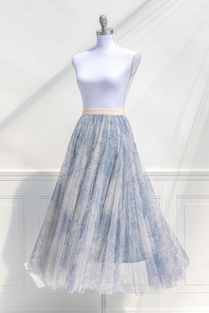 cottagecore outfit ideas - a toile skirt made of tulle. quarter view. 