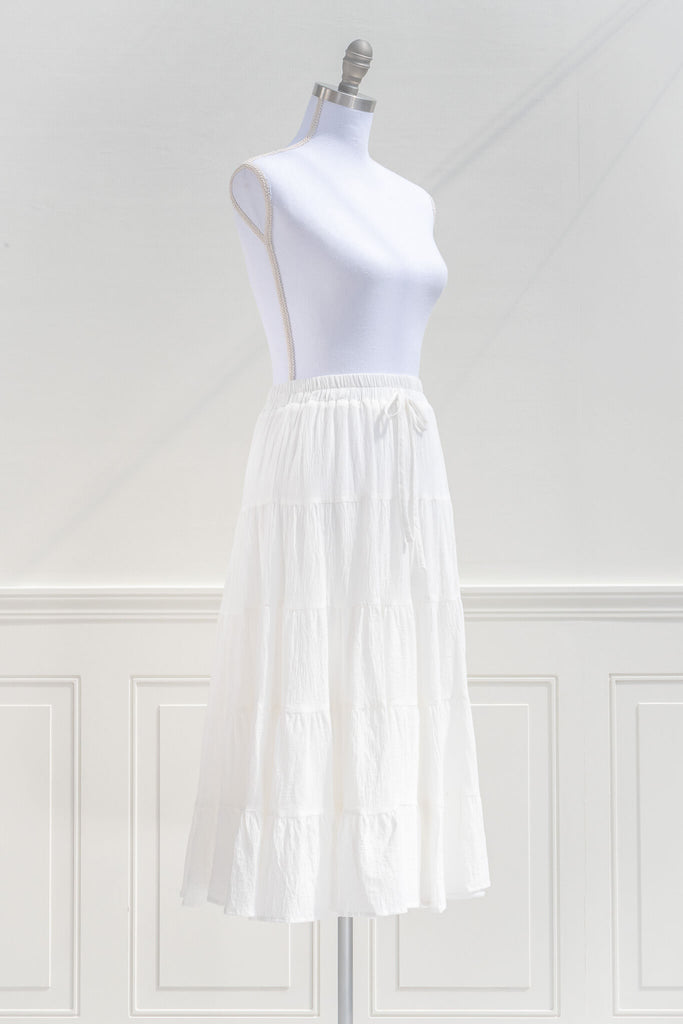 cottagecore outfits - a long white maxi skirt. cottage core. quarter view. 