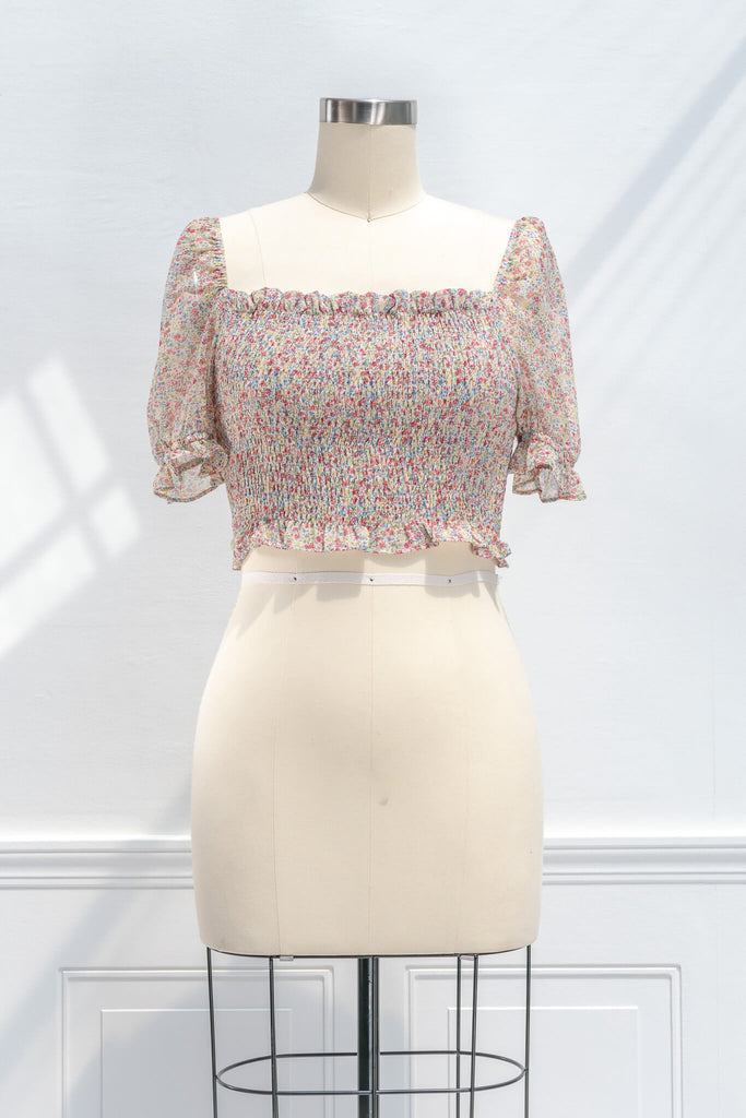 cottagecore blouse for cottage core outfit - a feminine floral blouse. front view. 