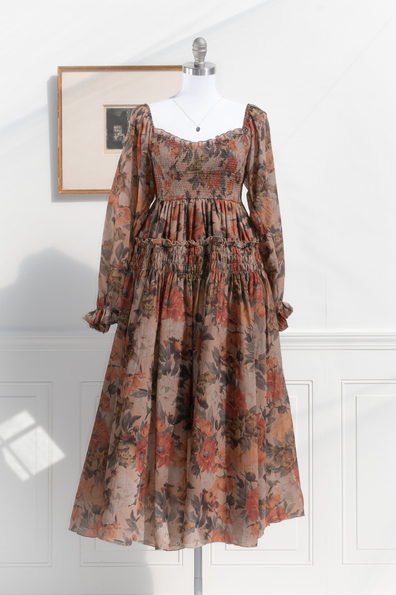 Cottagecore Dress Falling Leaves Midi Dress Amantine
