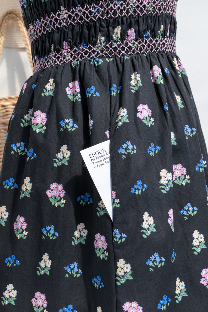 pocket detail of cottagecore dress. 