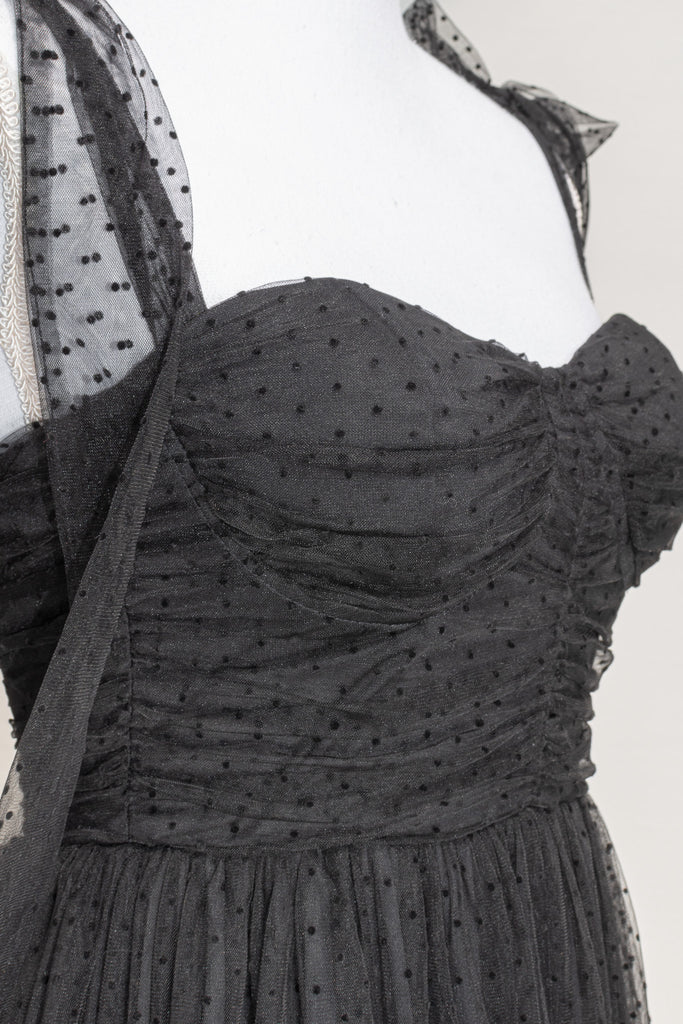 bodice detail on black cottagecore dress. amantine boutique. 