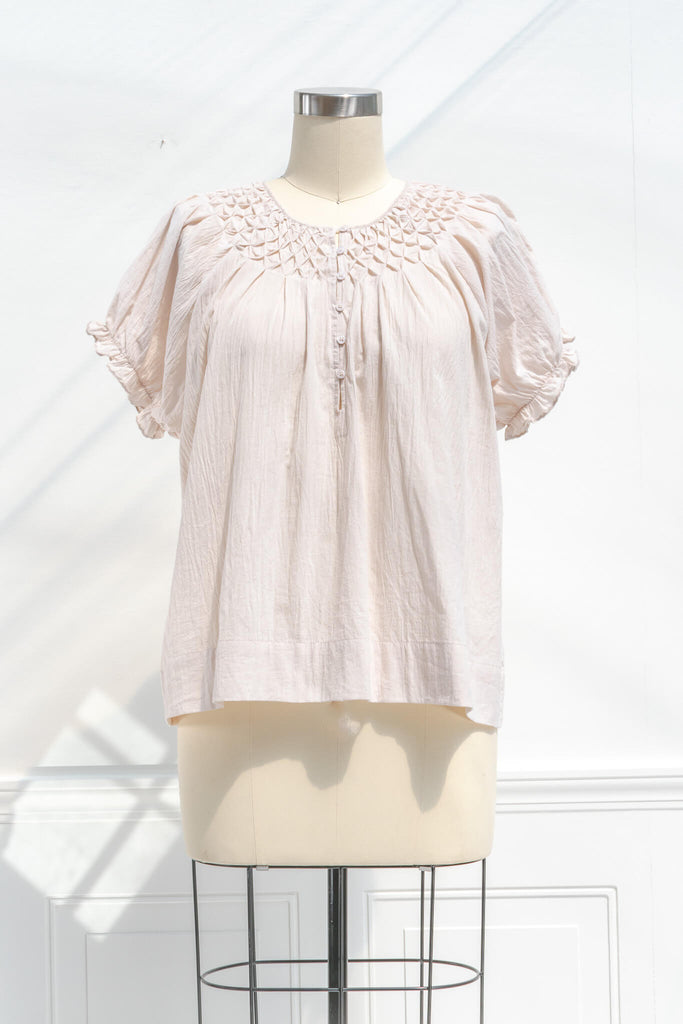 cottagecore outfits - a french inspired neutral cotton blouse for a cottagecore style outfit. front view. amantine. 
