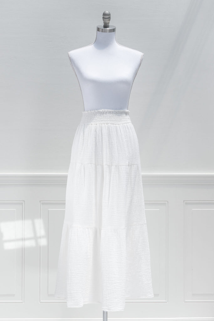 long skirt outfits - white long cotton skirt cottagecore and french girl style skirt. 