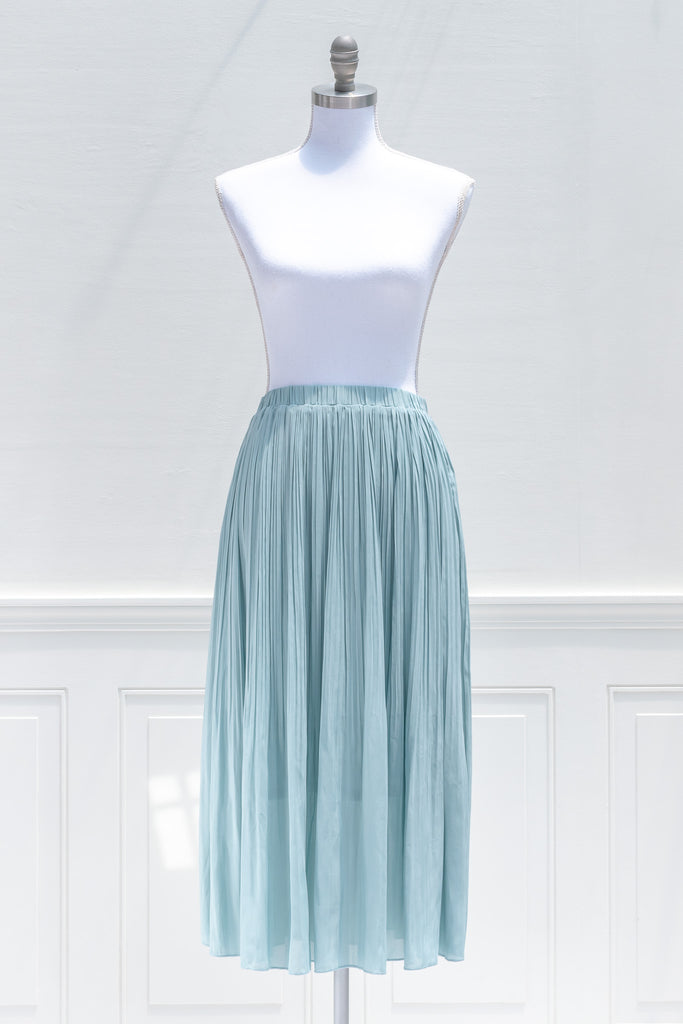 midi skirts - a blue midi skirt for women - feminine and cottagecore style skirts. front view. 