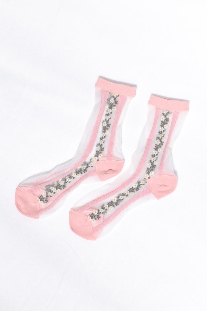 cute coquettecore socks. floral pink. 