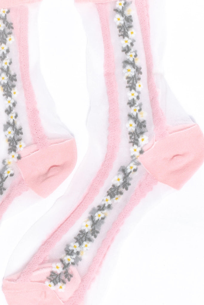 cute coquette core socks. floral pink. 