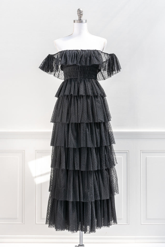 french dress - a black tulle elegant dress for women