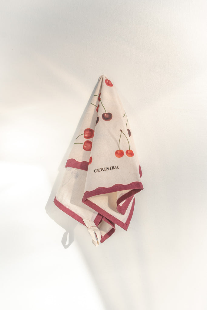 french kitchen towel - featuring a cherry details. french country kitchen aesthetic. 