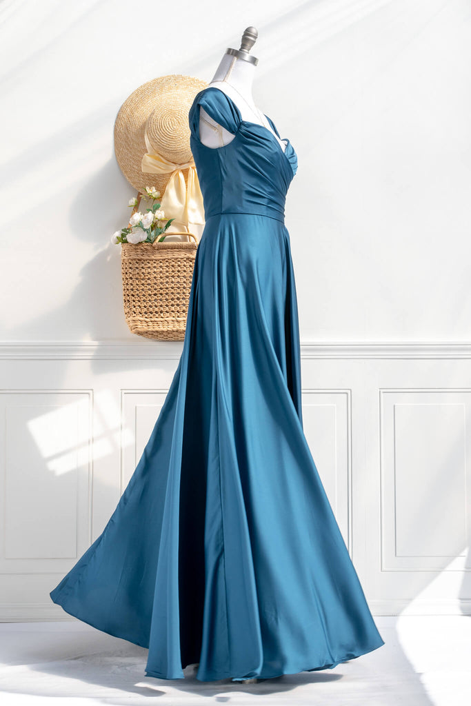 boutique dress - a royal blue prom and event gown - feminine and french style fashion. twirling dress view. amantine. 