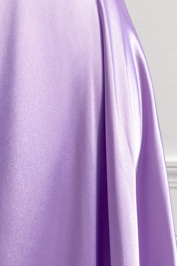 boutique dresses - a french style prom and formal gown in lavender color. princess style. up close fabric view. amantine.