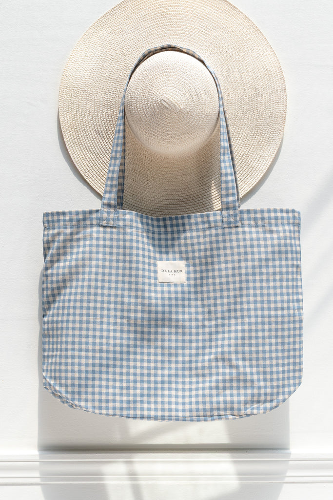 Blue gingham tote bag french girl style. 