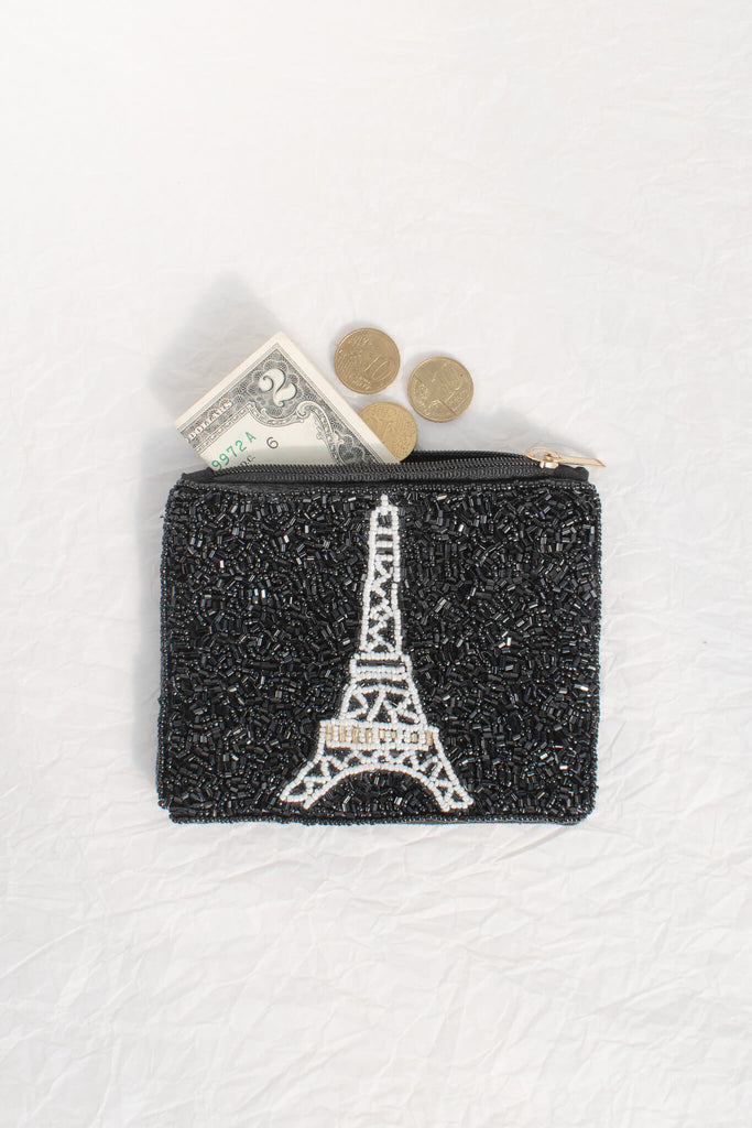 french girl purses - coin purse with eiffel tower detail in sequin. 