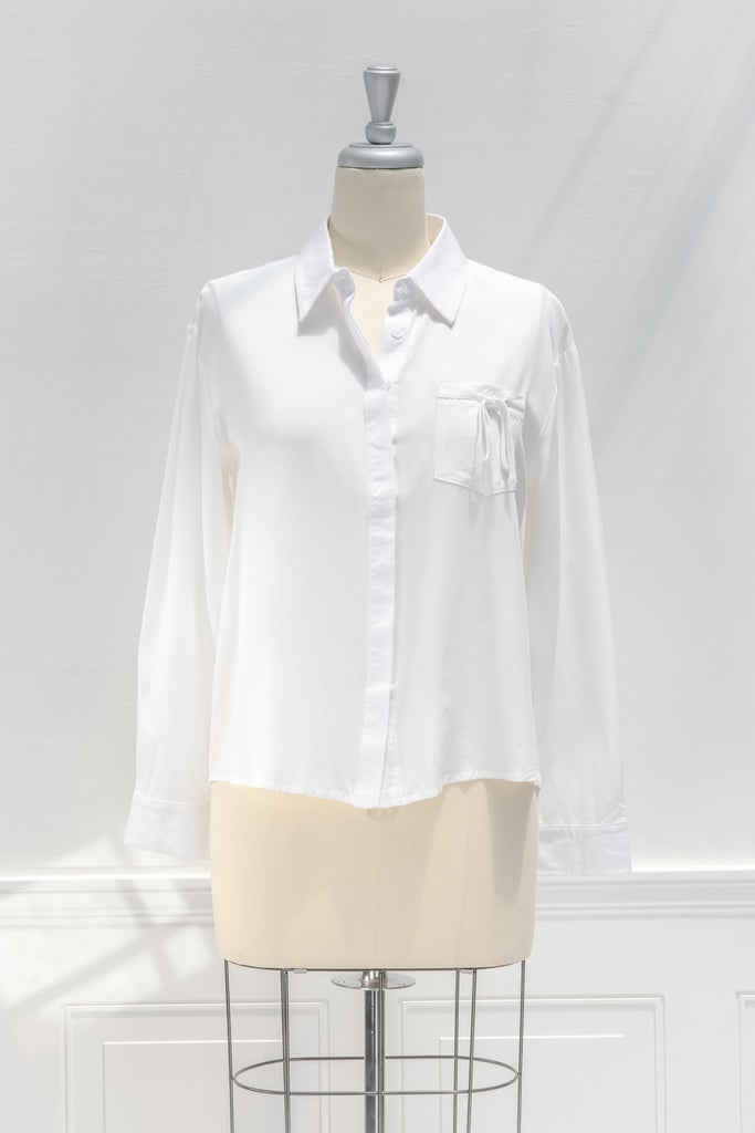 french girl style white button down shirt. 