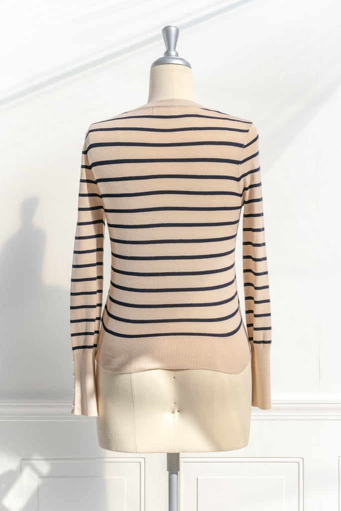 french striped long sleeve top. french girl style basic. back view. 