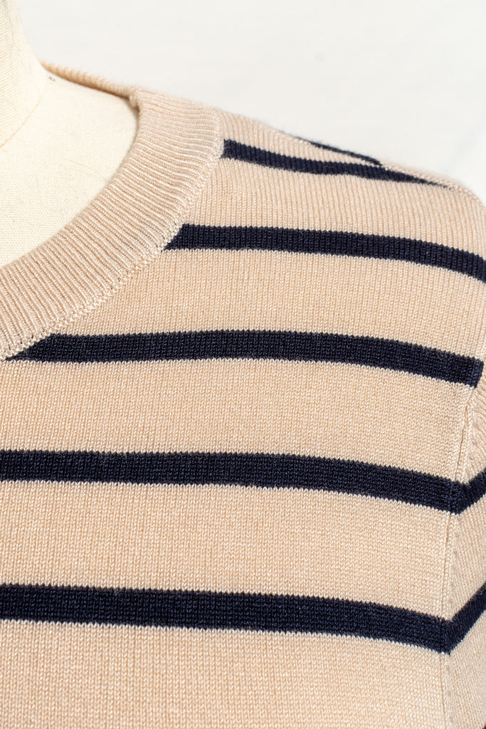 french striped long sleeve top. french girl style basic. fabric view. 