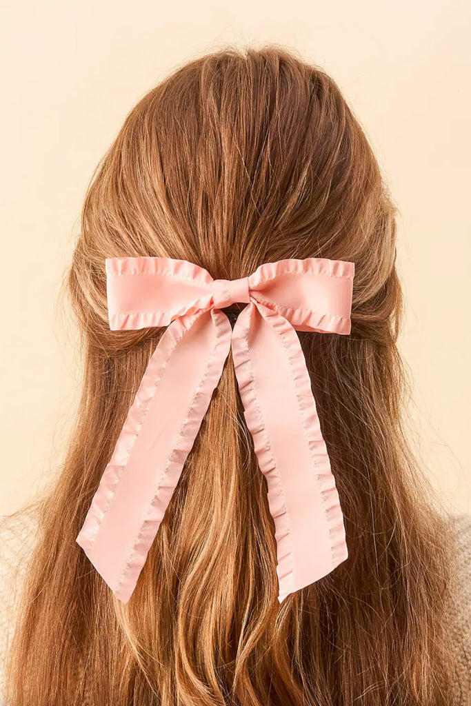 pink bow for hair in french girl style. 