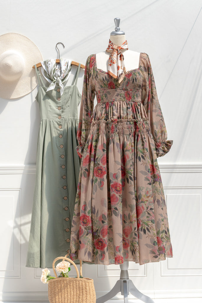floral dress and linen dress for fall