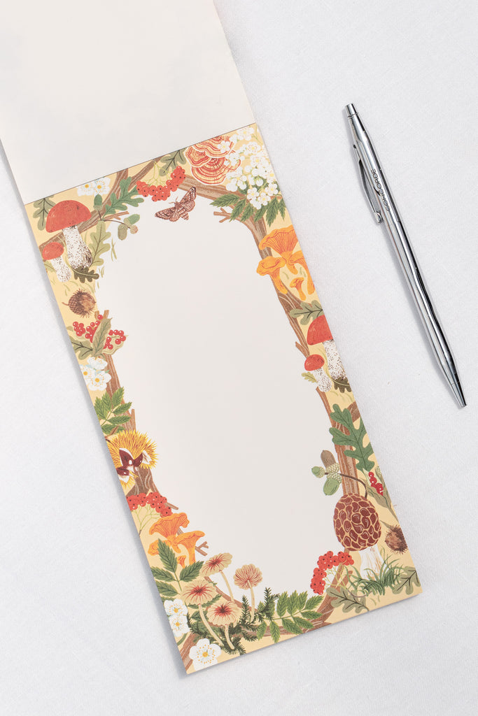 gifts for francophiles - a pretty memo notepad with floral and mushroom motif margin. amantine. 