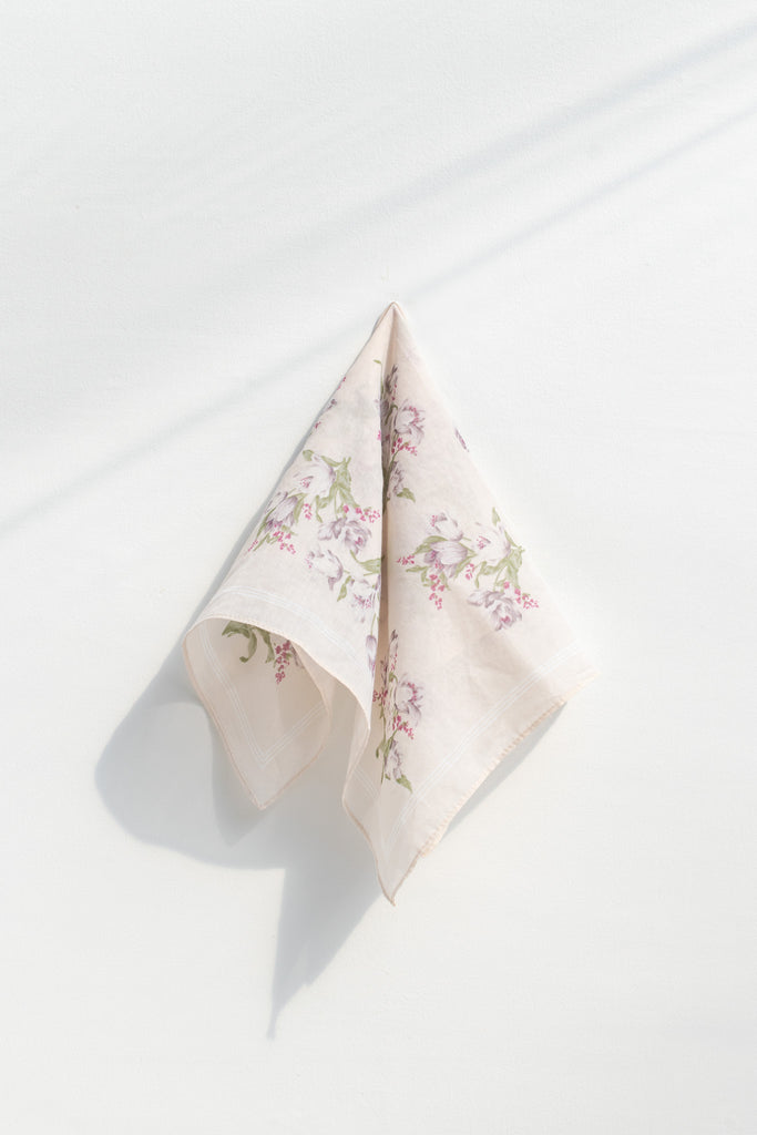 small gift for francophile - a french girl style neck kerchief or small scarf. floral on beige. 