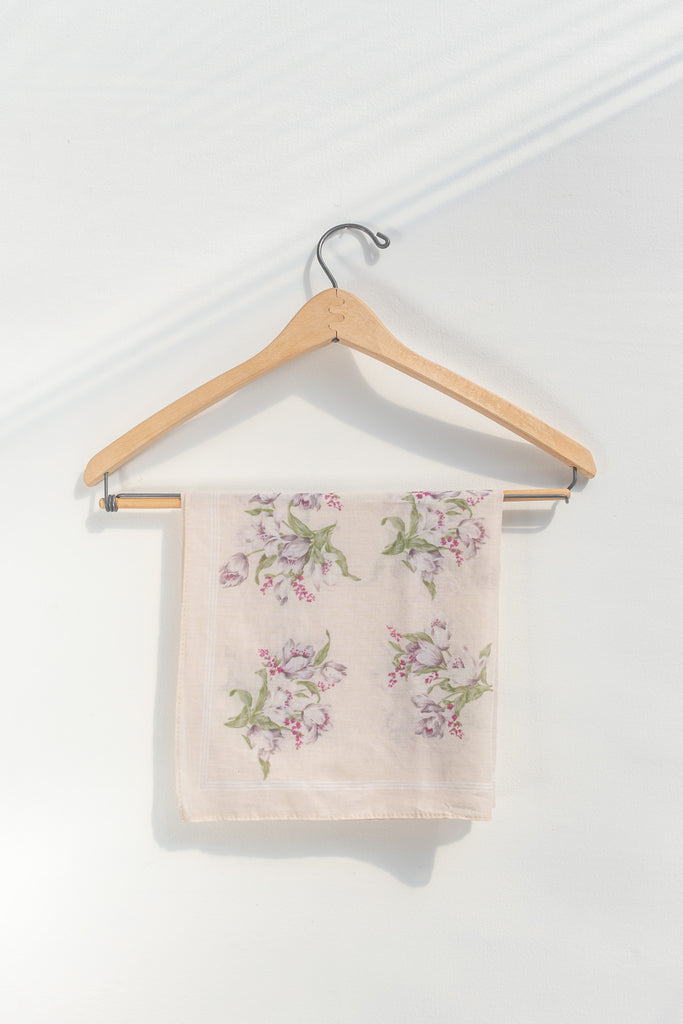 small gift for francophile - a french girl style neck kerchief or small scarf. floral on beige. 