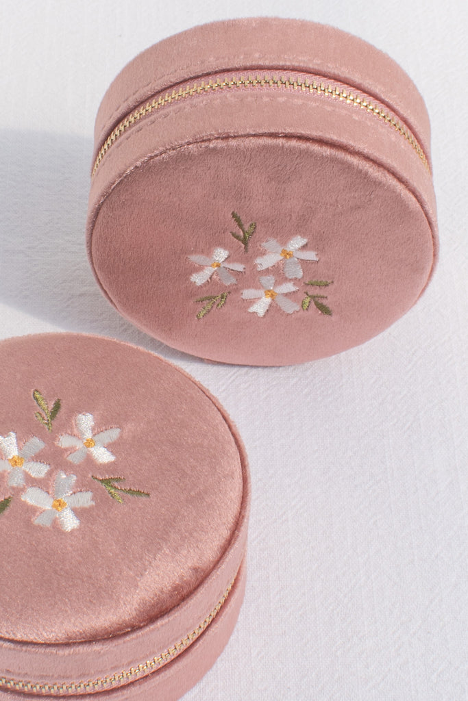 small jewelry box for rings and necklaces. pink velvet. perfect gift idea for someone who loves france. 