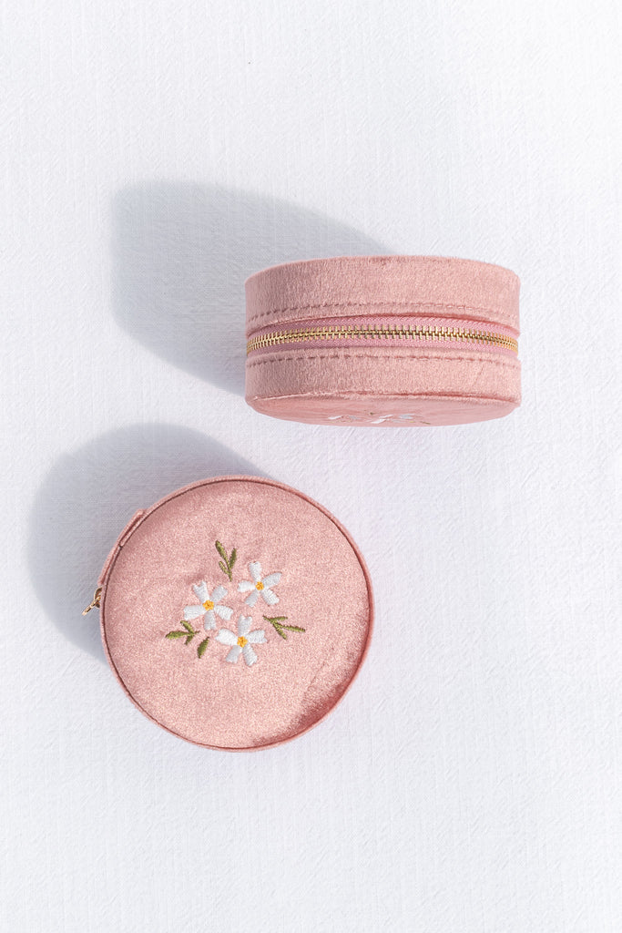 small jewelry box for rings and necklaces. pink velvet. perfect gift idea for someone who loves france. 