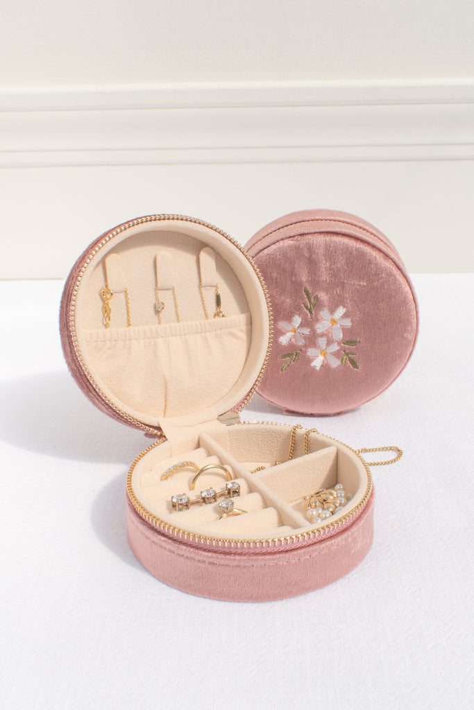 small jewelry box for rings and necklaces. pink velvet. perfect gift idea for someone who loves france. 