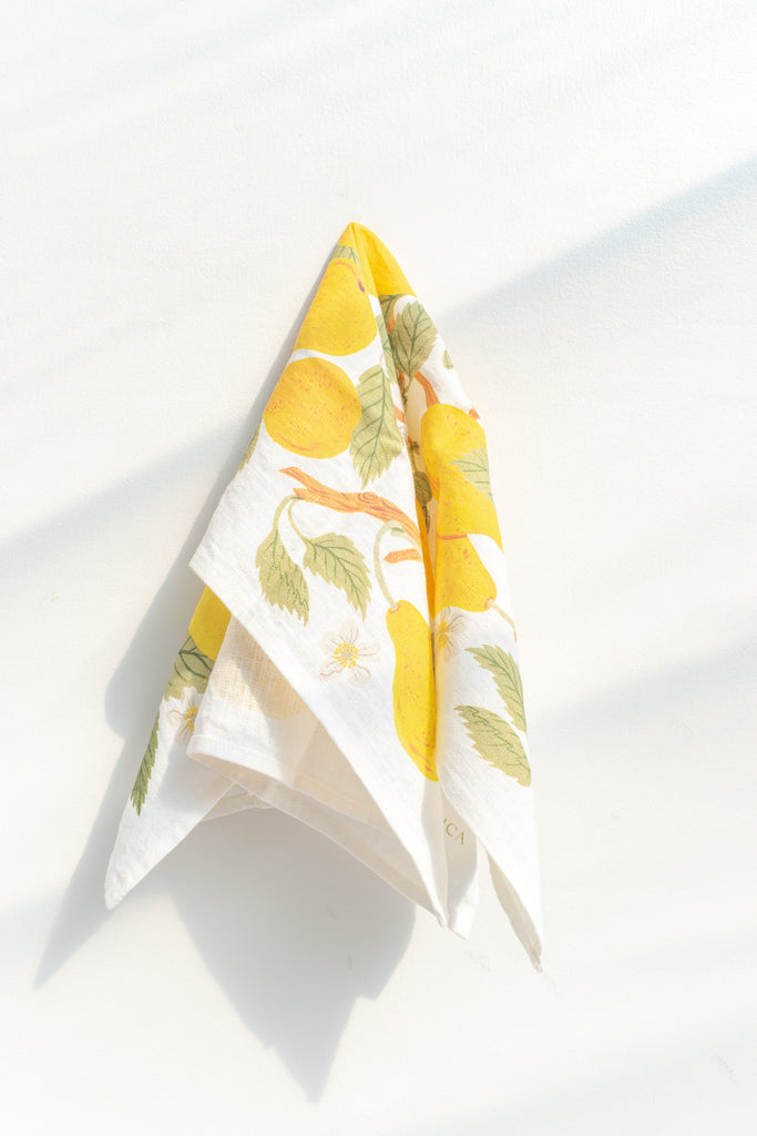 a pear print french kitchen towel. gifts for francophiles. 